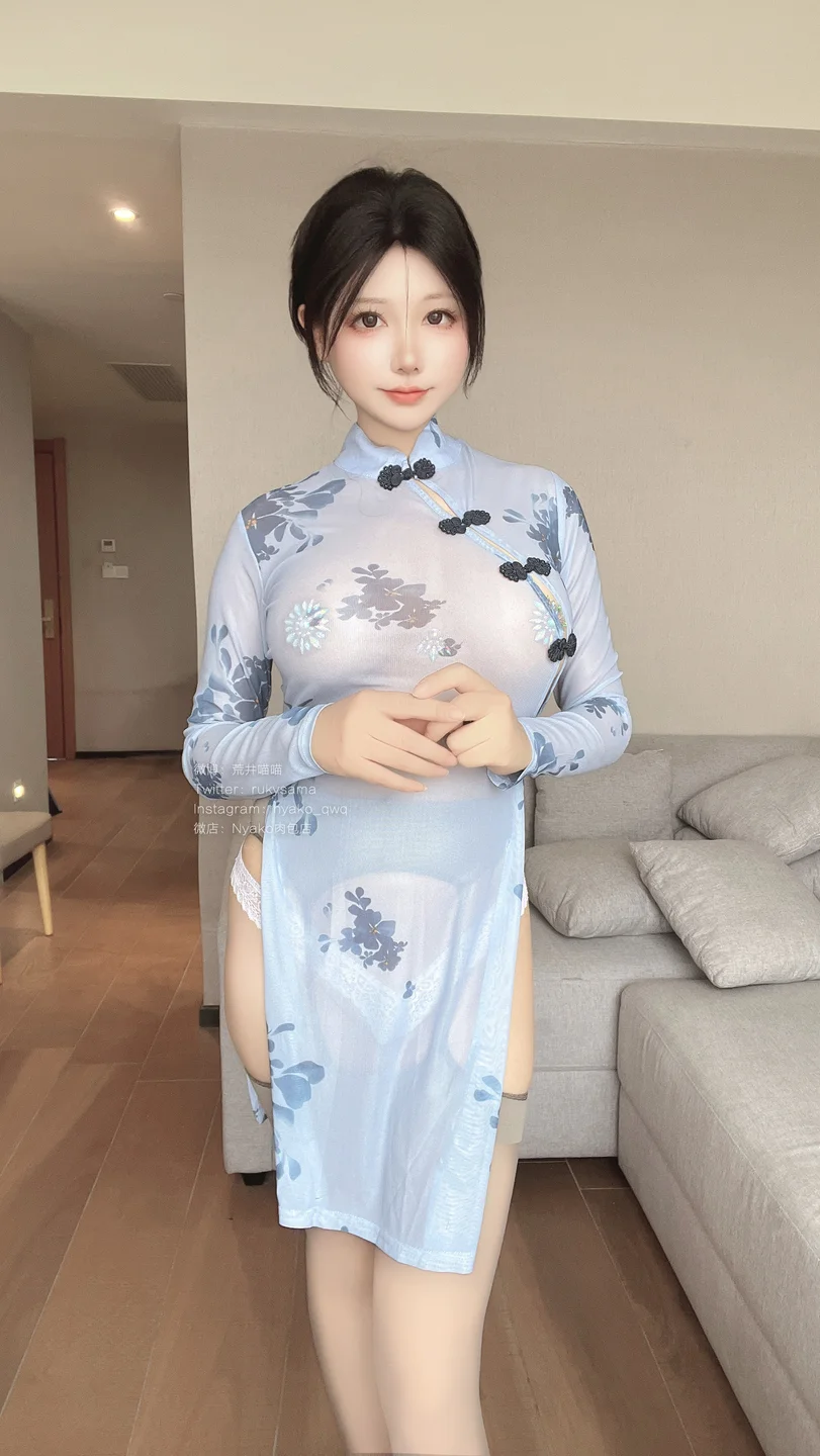 Nyako喵子 - 自撮り31 灰丝旗袍 [55P,1V-649MB] tg@simisebaisi 【丝足阁】004.webp
